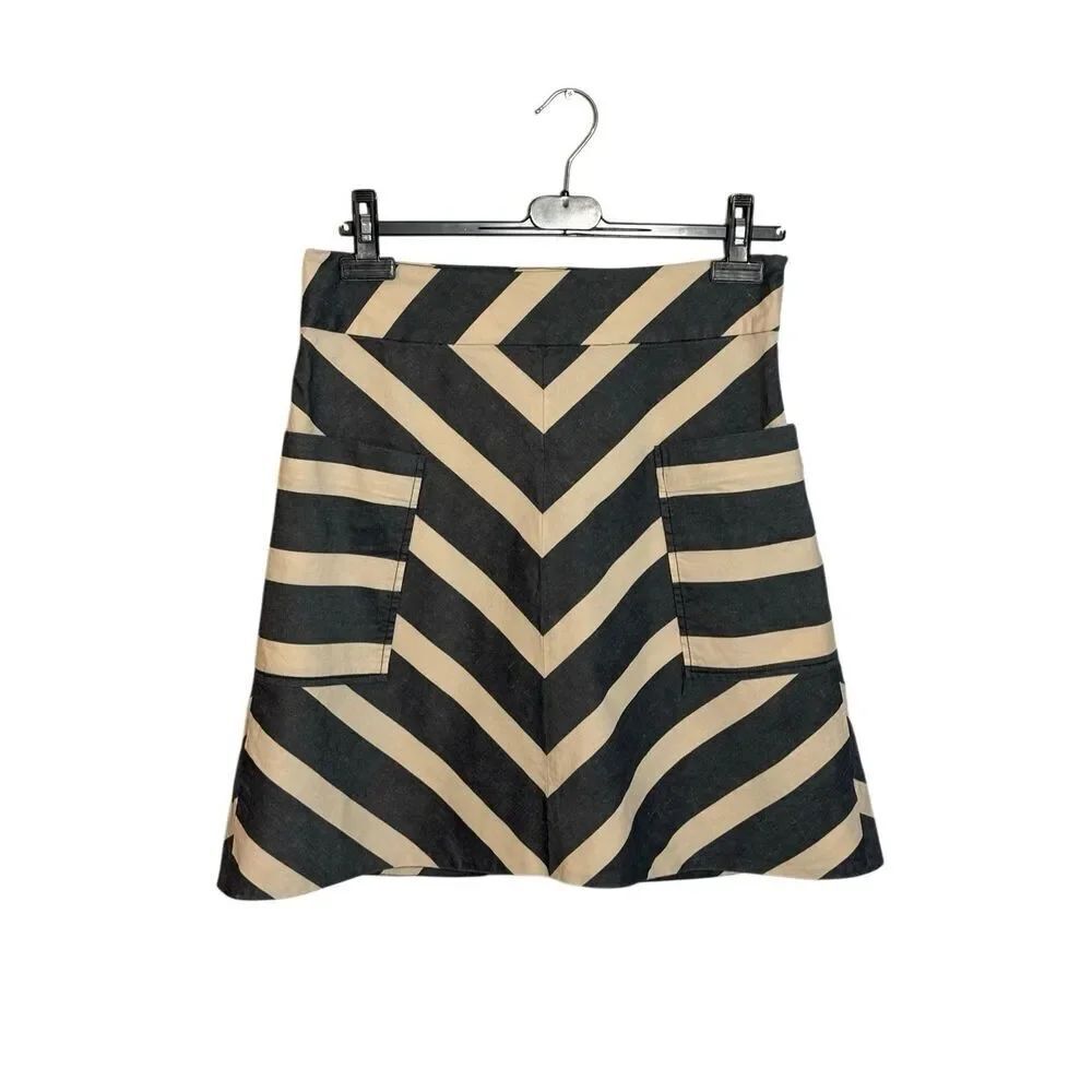 Anthropologie cream and blue striped linen blend a-line skirt - 4